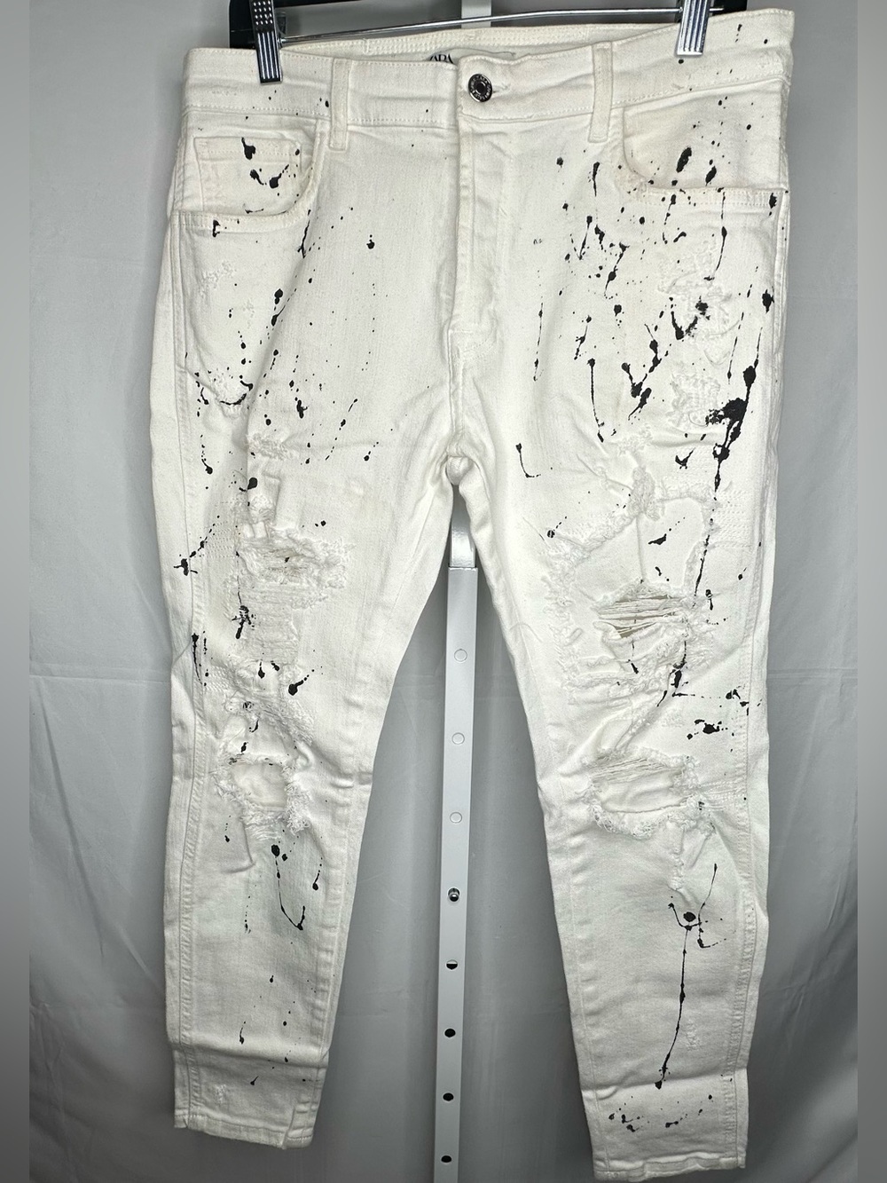 White Distressed Paint-Splatter Men’s Jeans